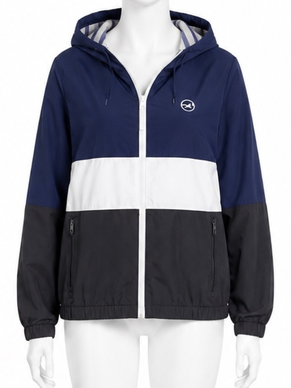 Hollister Color block Hooded Windbreaker Jacket - Navy/White/Black size XS
